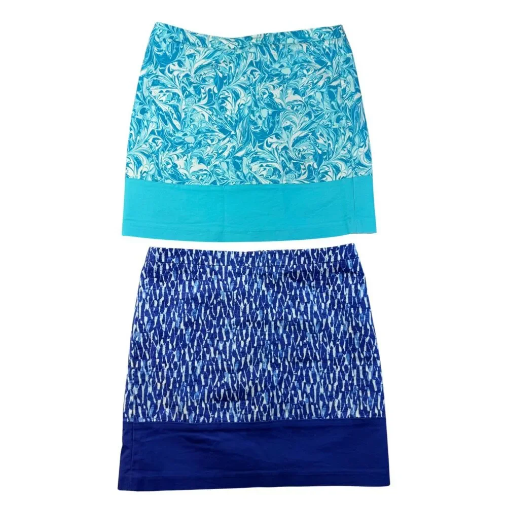 Michael Kors Skirt Women's 6 Blue Mini LOT of 2 Cotton Blend Back Zip Lined Cute